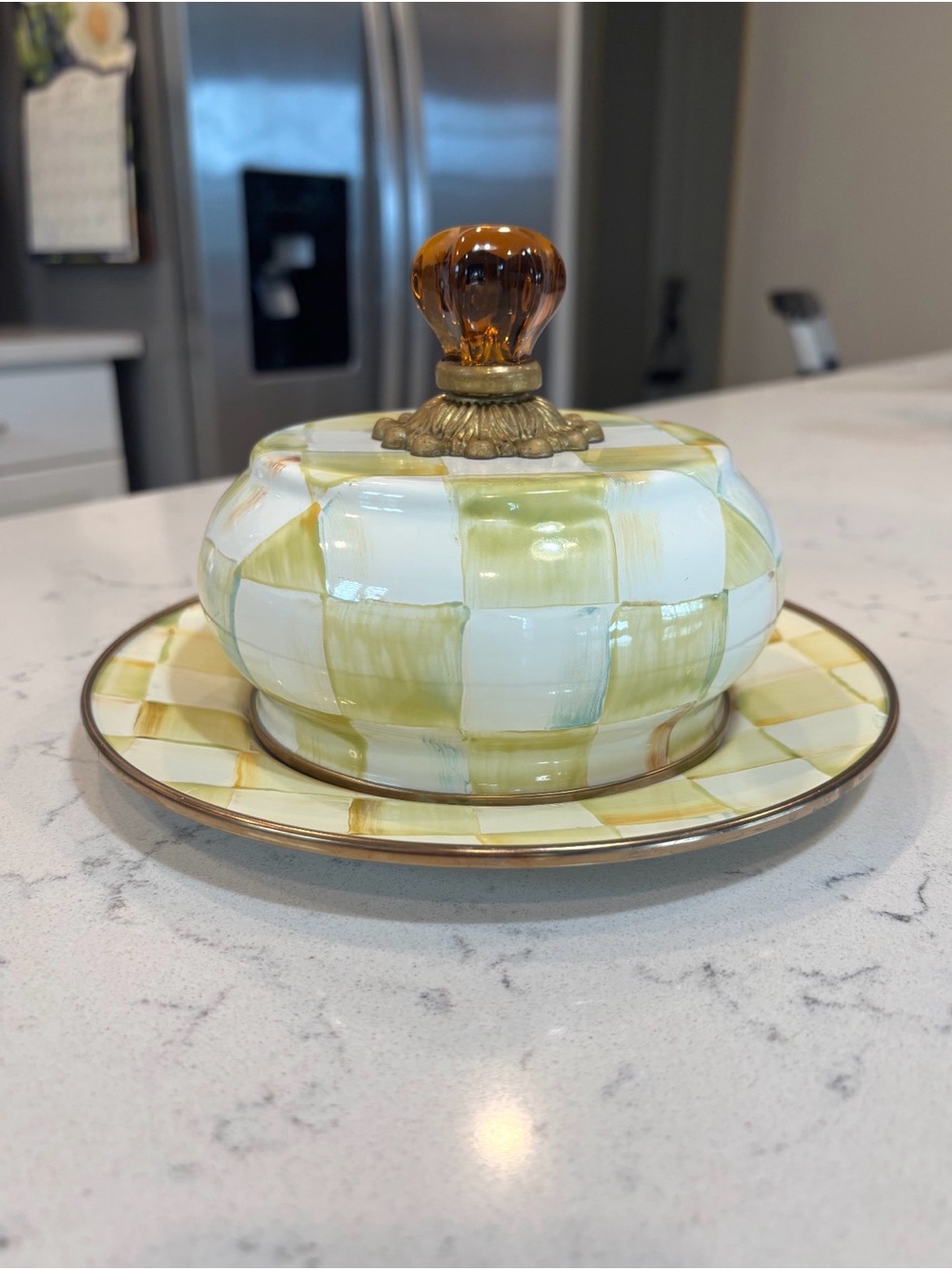Mackenzie Childs Parchment Check Dome Butter Dish